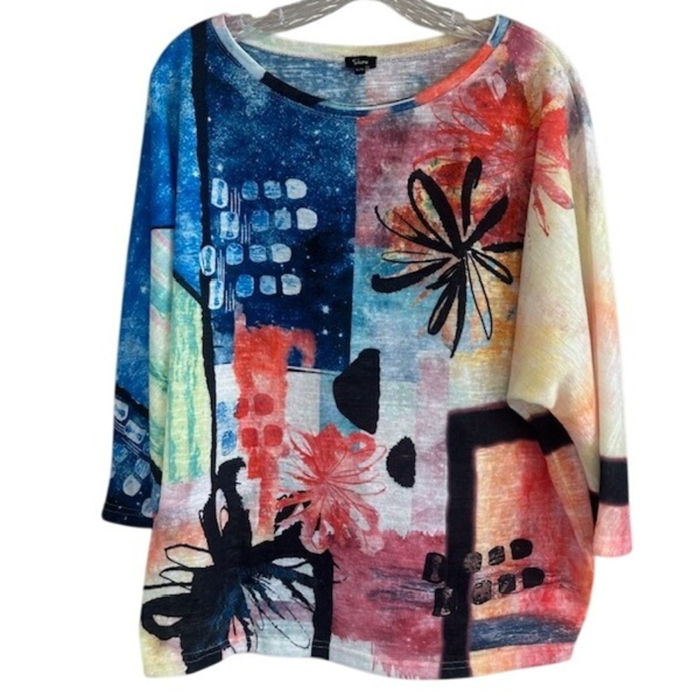 Shana Women's Colorful Multicolor Abstract Art 3/4 Sleeve Blouse‎ Top XL